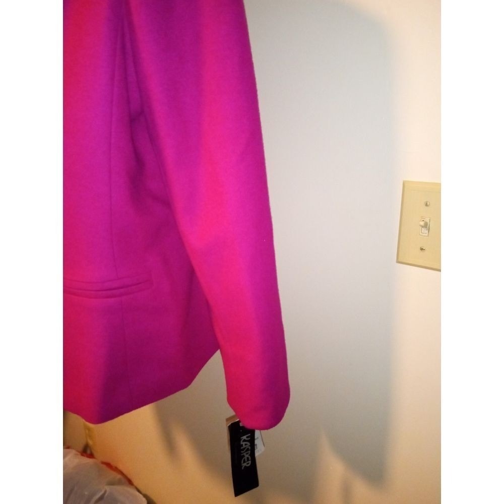 NWT Kasper Pink Wool Blazer Electric Retail $299 Black Trim Long Sleeve - Picture 3 of 9